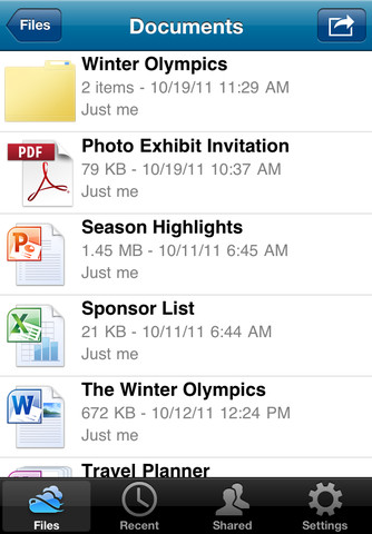 SkyDrive for iOS (iPhone screenshot 002)