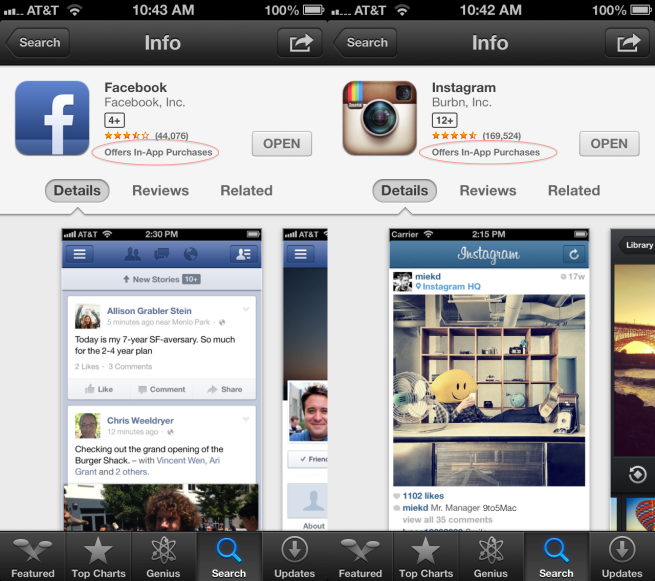 In-App Purchases bug affects Facebook, Instagram