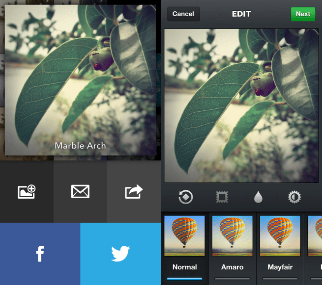 Capture and process an image in Analog Camera, then jump right over to Instagram or similar apps to share.