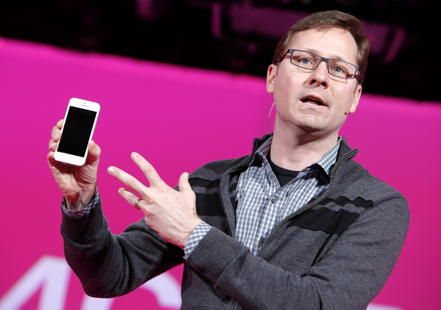T-Mobile CMO Mike Sievert speaks at a press conference in New York