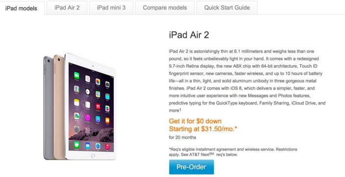 AT&T iPad Air 2 pre-order
