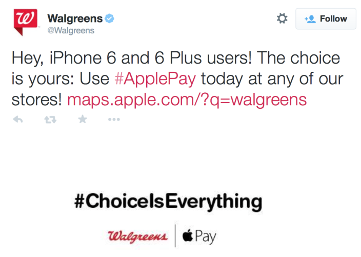 Walgreens Apple Pay tweet