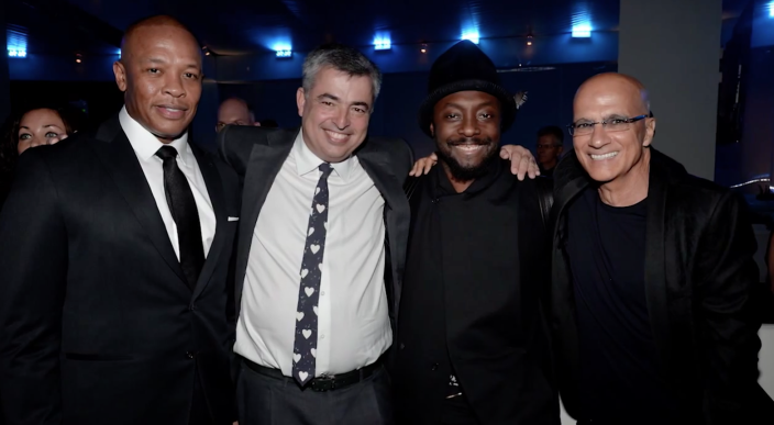 Apple SVP Eddy Cue with Beats founders Dr Dre and Jimmy Iovine