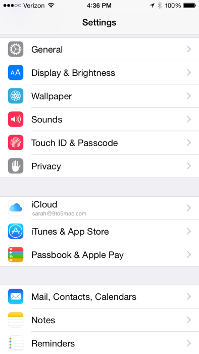 iOS 8 Settings app