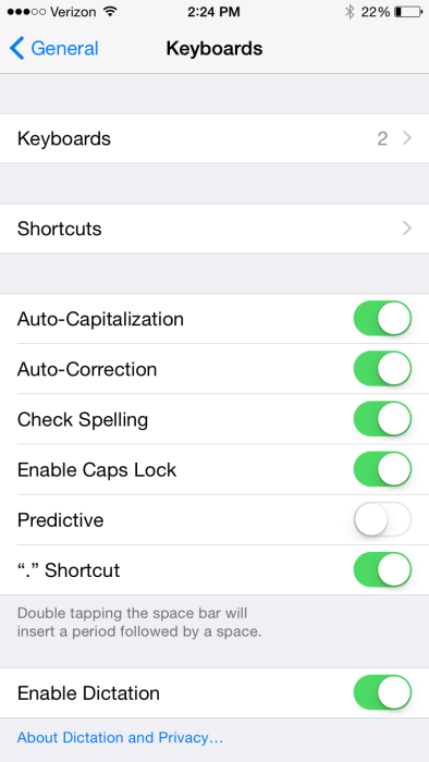 iOS 8 Keyboard Settings