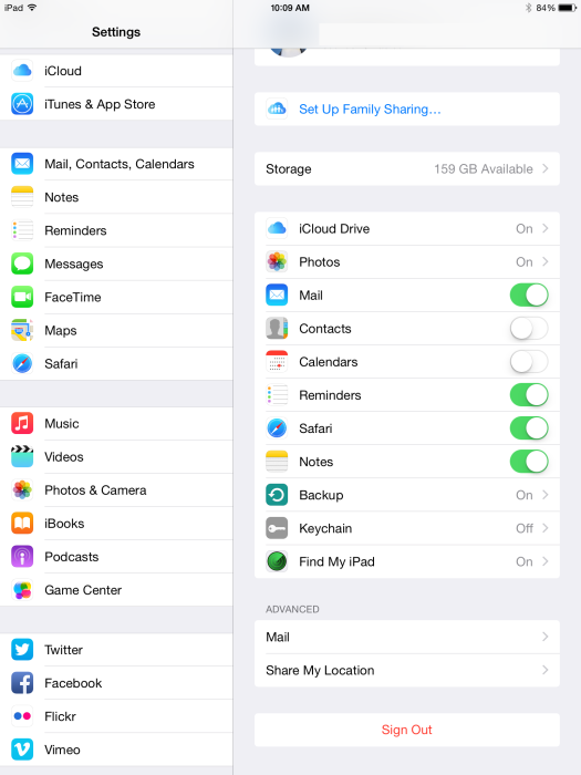 iOS 8 Settings iCloud