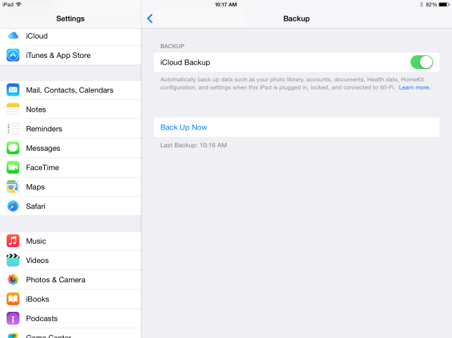 iOS 8 iCloud Backup Settings
