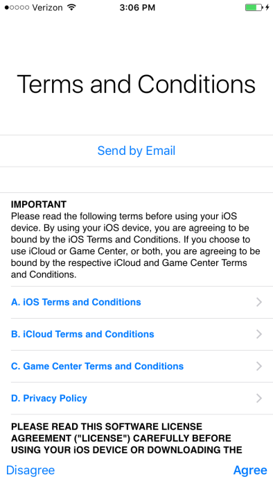 iOS 9 Terms and Conditions