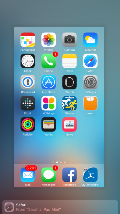 iOS 9 Handoff from Multitasking