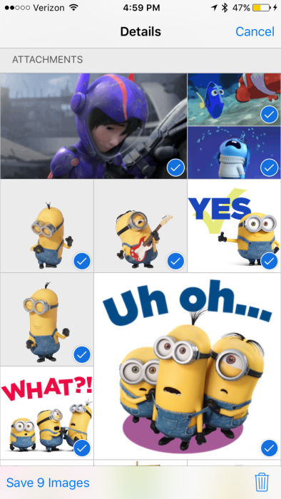 iOS 9 Messages Select multiple images