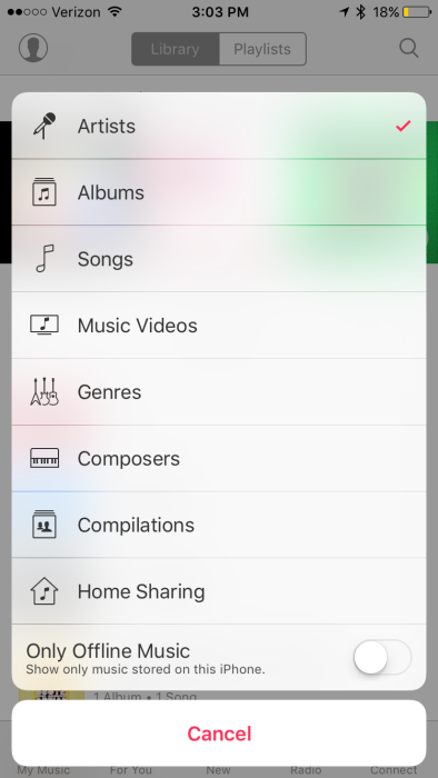 iOS 9 Home Sharing in Music