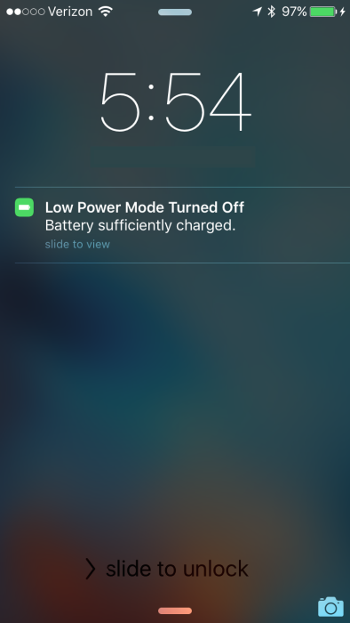 Low Power Mode Turned Off Notification
