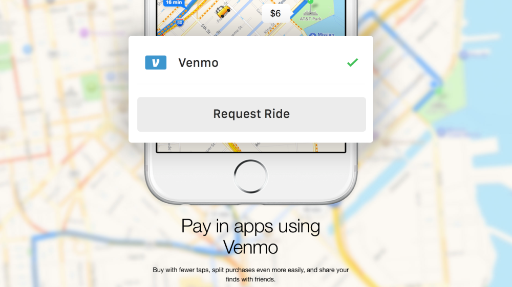 Pay with Venmo example using the feature to request and pay for a cab ride