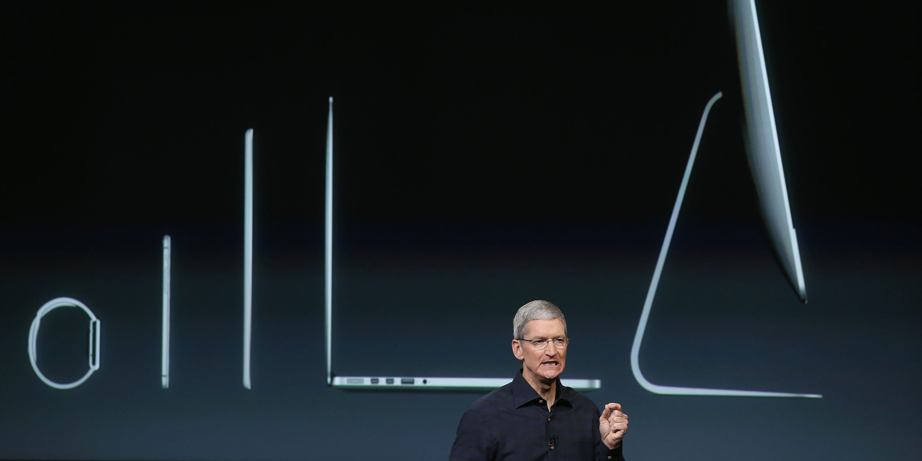 CUPERTINO, CA - OCTOBER 16: Apple CEO Tim Cook speaks during an event introducing new iPads at Apple's headquarters October 16, 2014 in Cupertino, California. (Photo by Justin Sullivan/Getty Images)