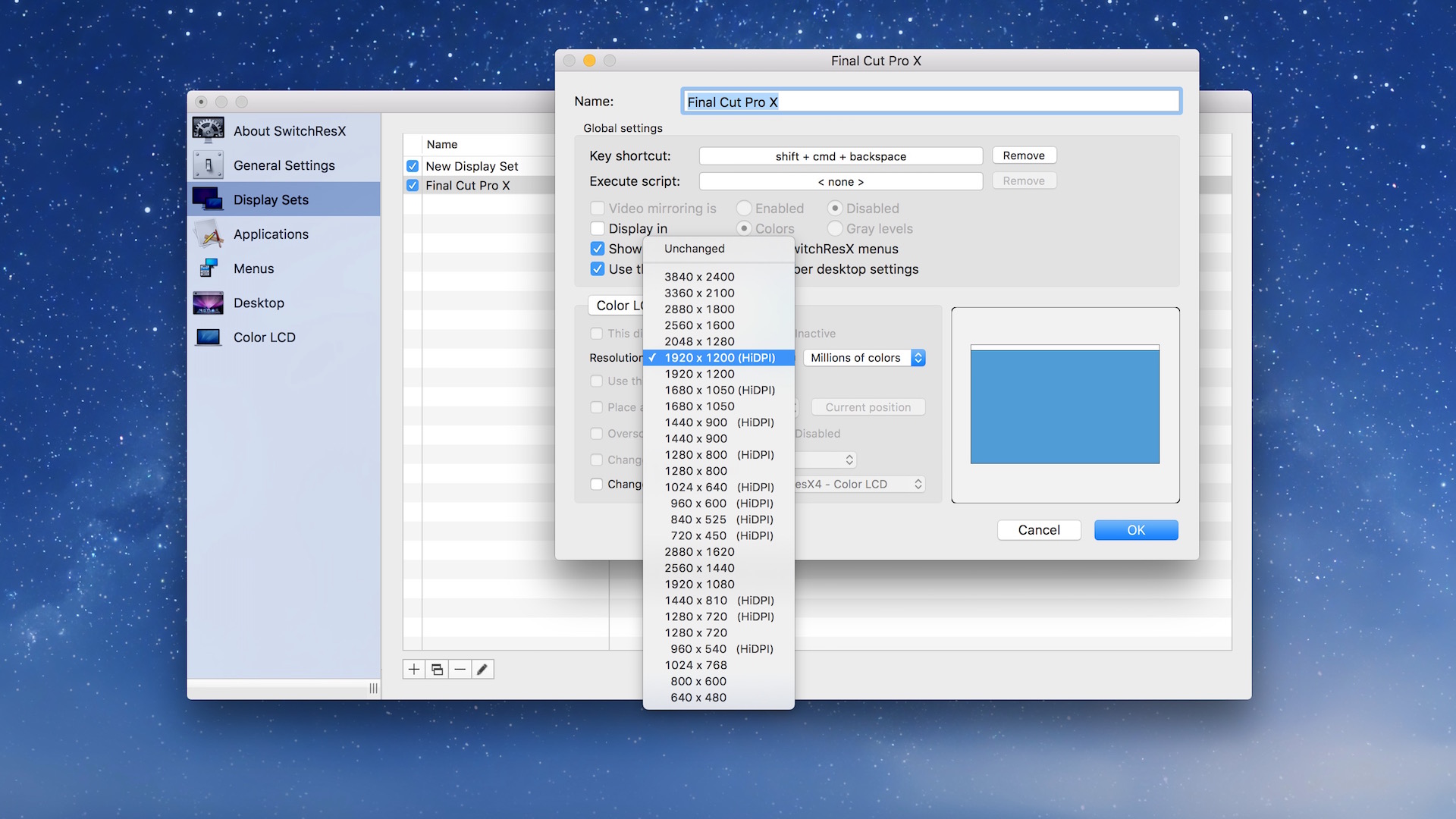 SwitcherResX Change Resolution based on App Mac OS X