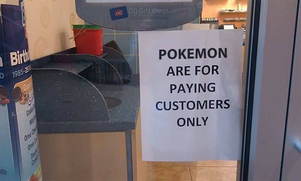 A cafe refuses entry to pole who just want to catch a Pikachu.