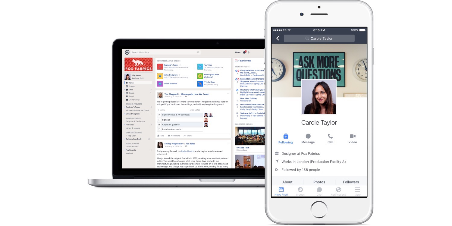 Facebook Workplace on Desktop and iOS
