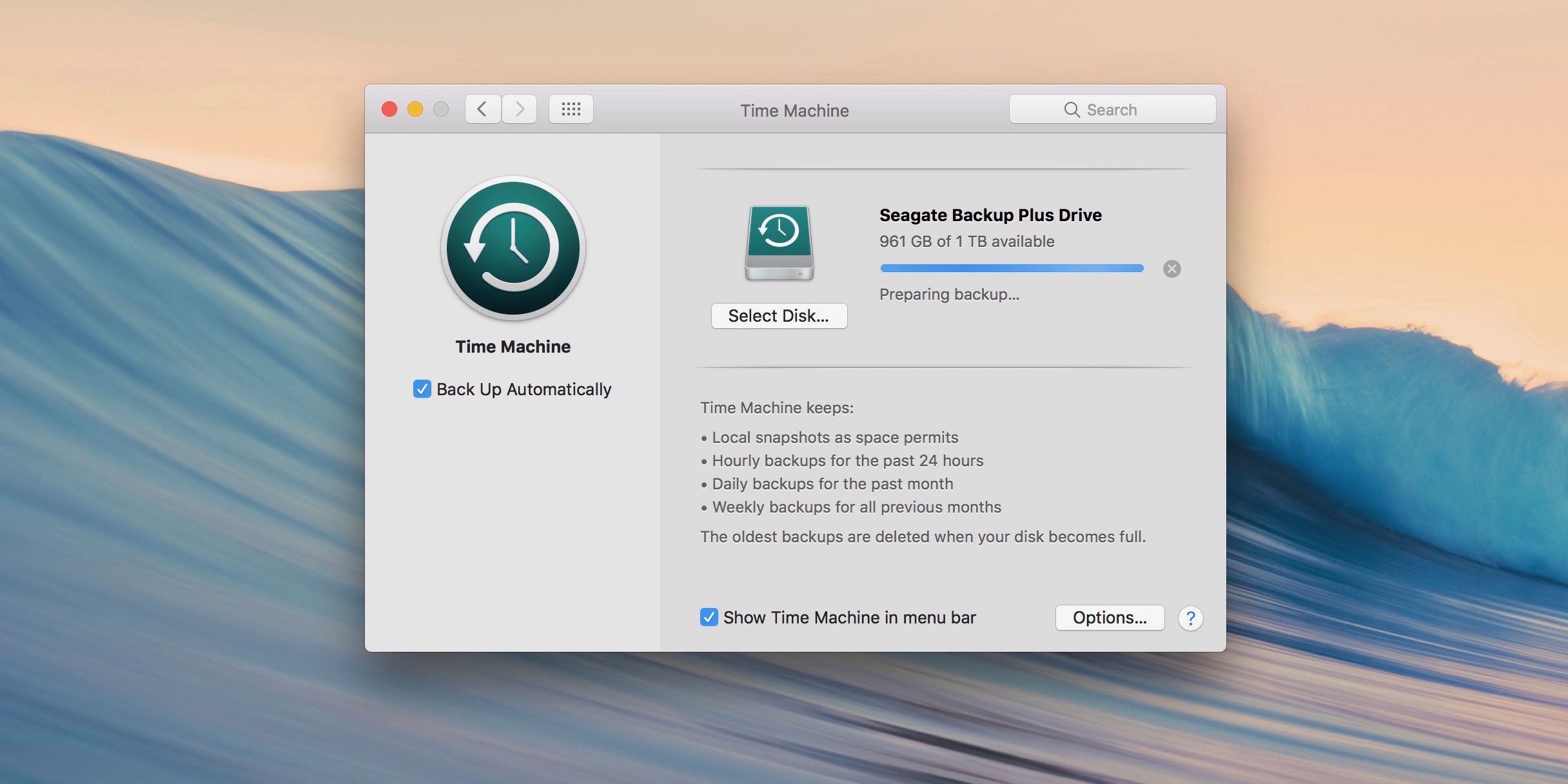 Image showing Time Machine settings in macOS