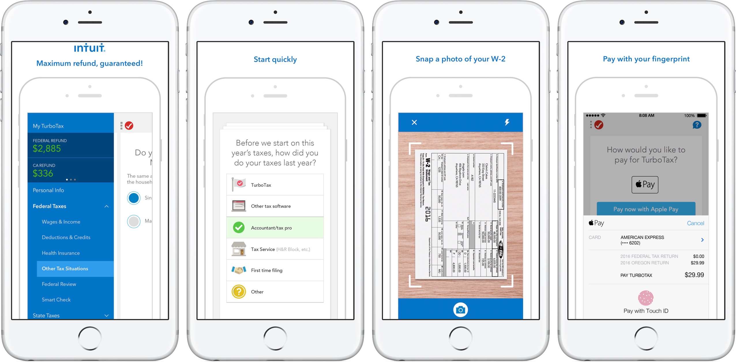 Screenshots of TurboTax app for iPhone