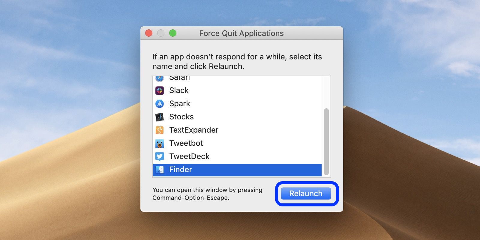 restart Finder Mac