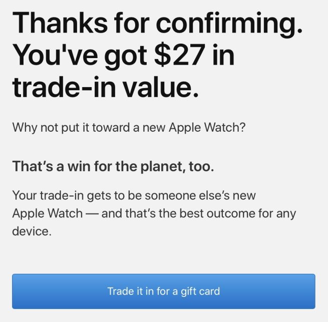 Apple GiveBack Apple Watch trade-in value final screen