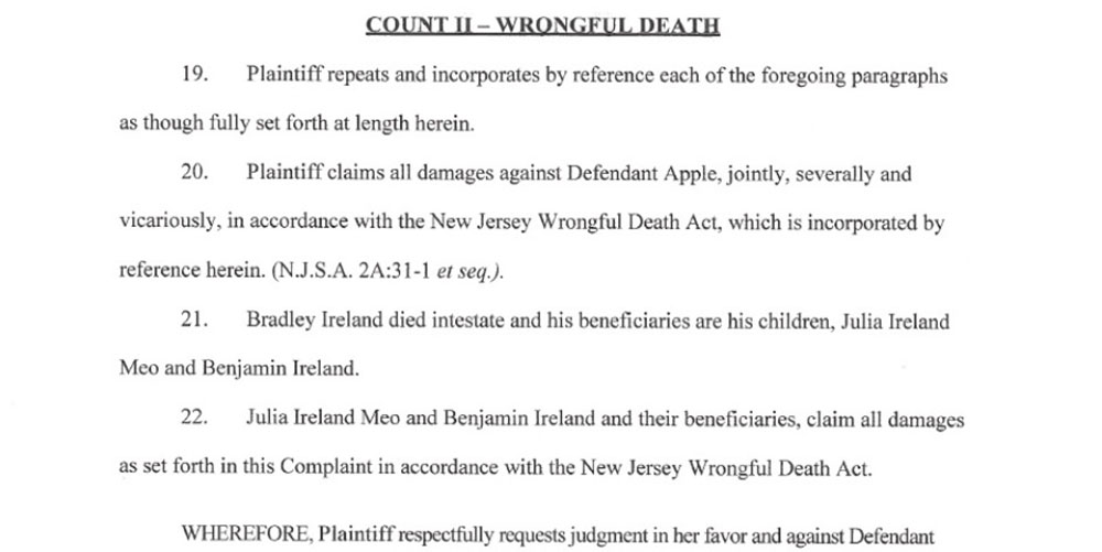 wrongful death lawsuit after alleged iPad fire