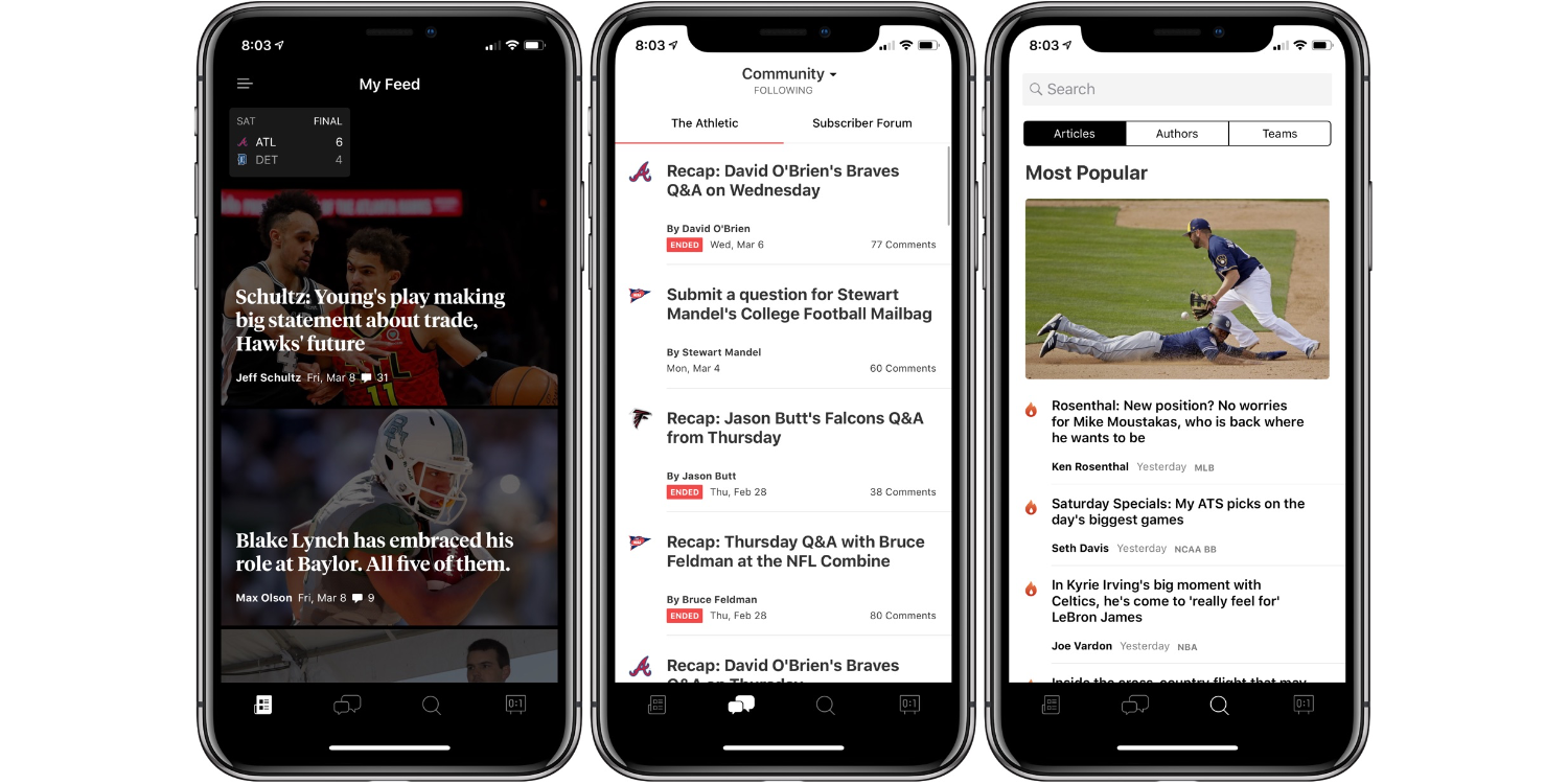 The Athletic sports app for iphone