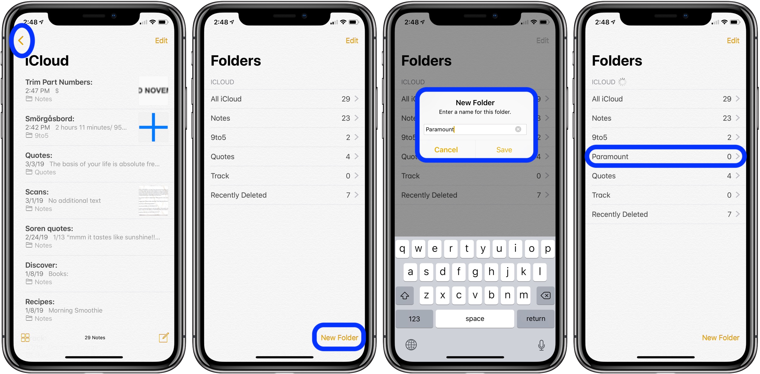 make folders Notes iPhone 