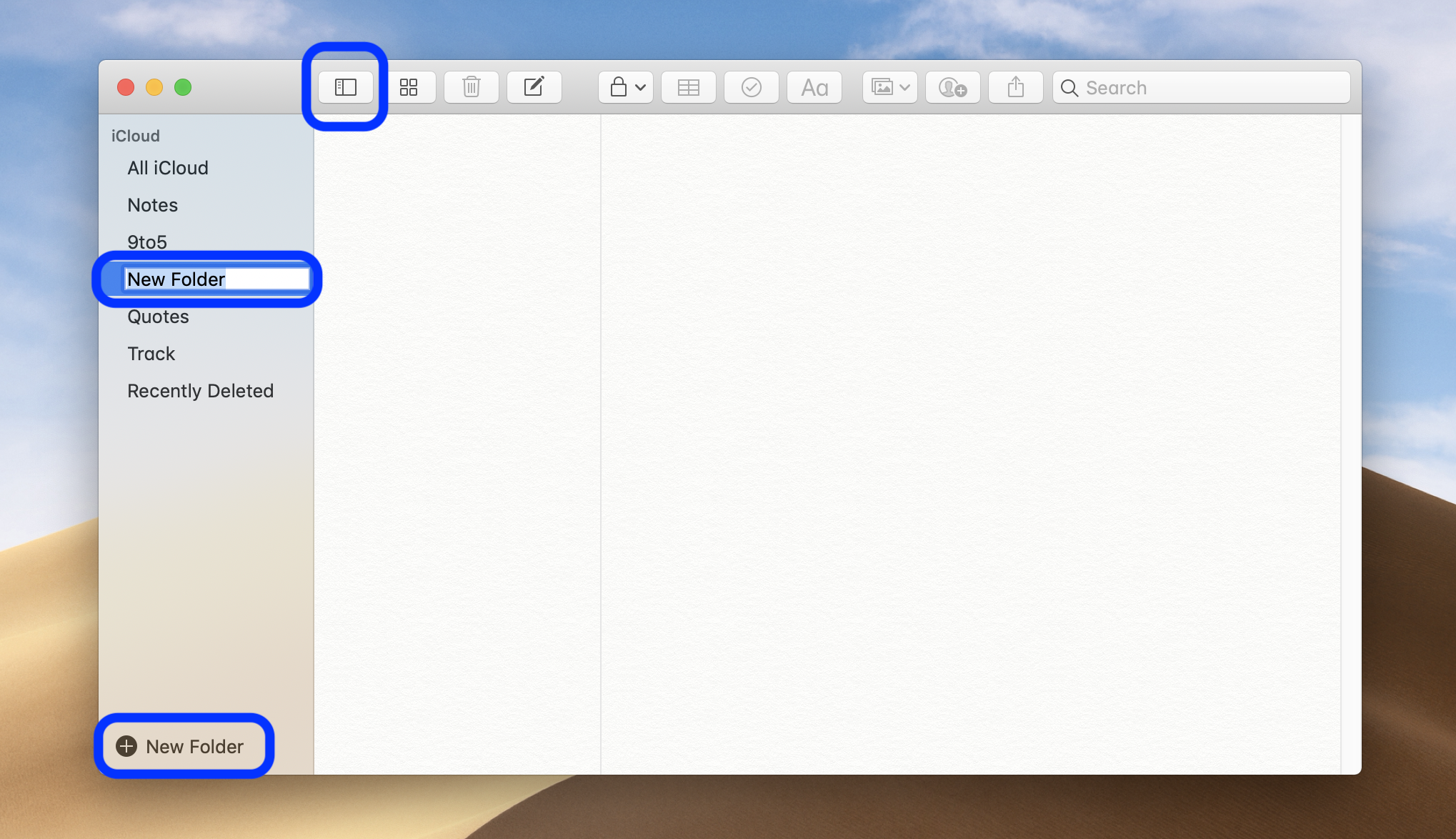 create folder Notes Mac