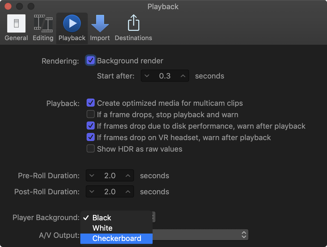 Final Cut Pro X Playback preferences