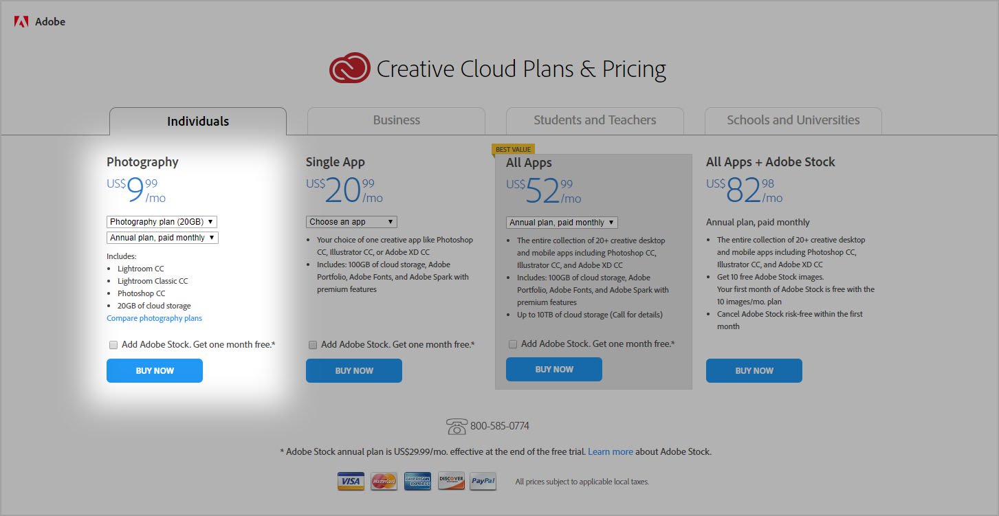 Adobe cloud photoshop price hike