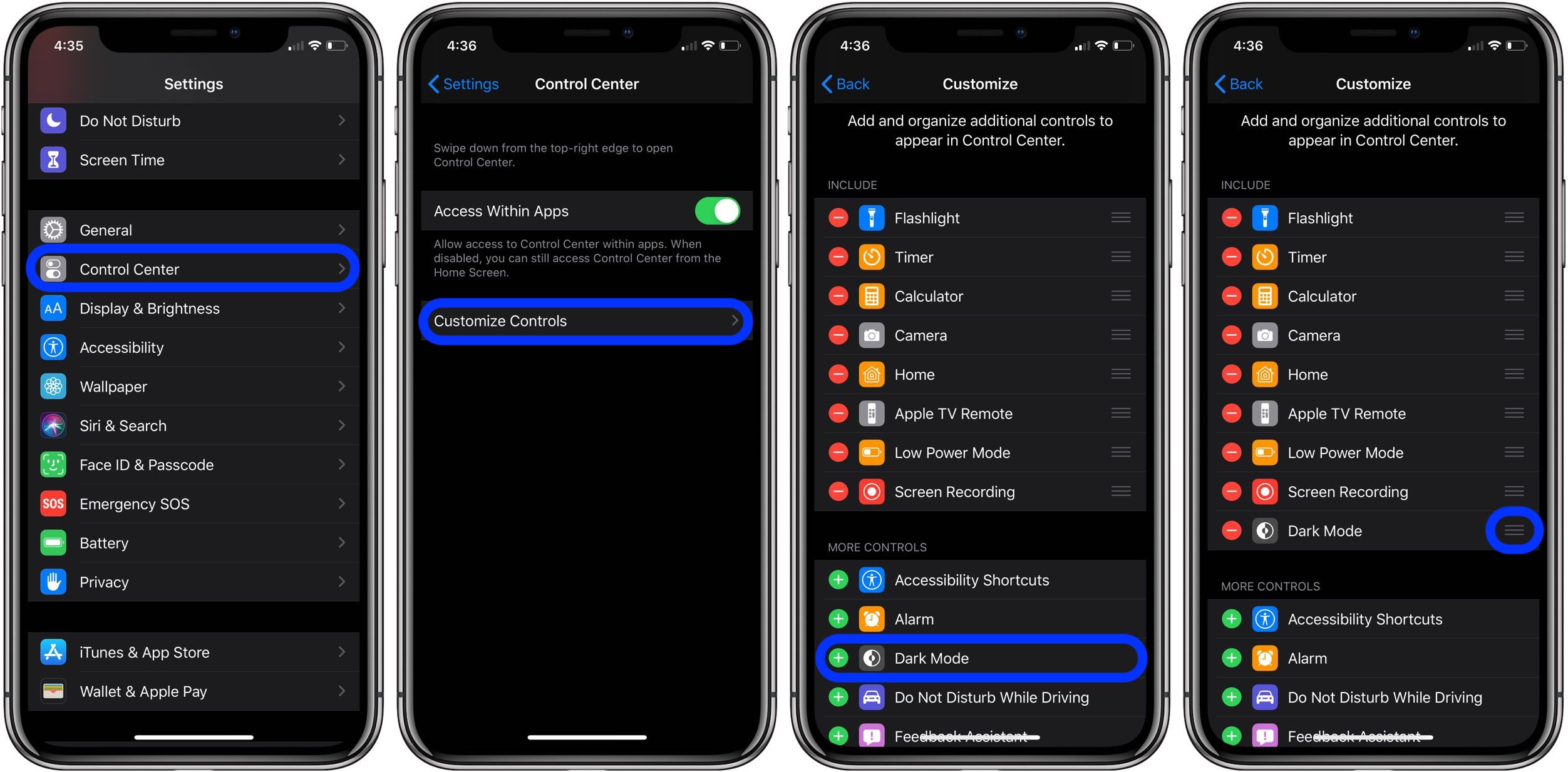 iOS 13 How to add Dark Mode Control Center shortcut iPhone