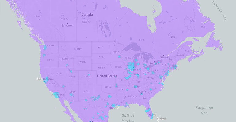 Sigfox US coverage (blue = current, purple = planned)