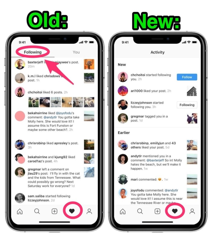 Instagram Following Activity feed
