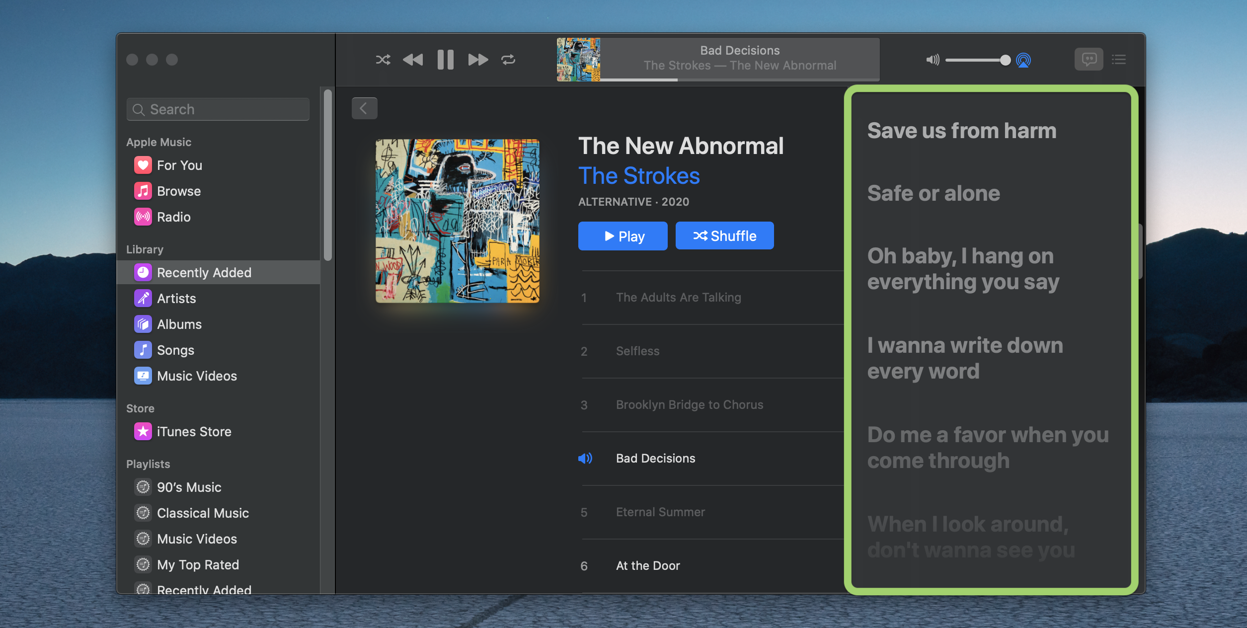 Mac how to use time-synced lyrics Apple Music Music app walkthrough 2