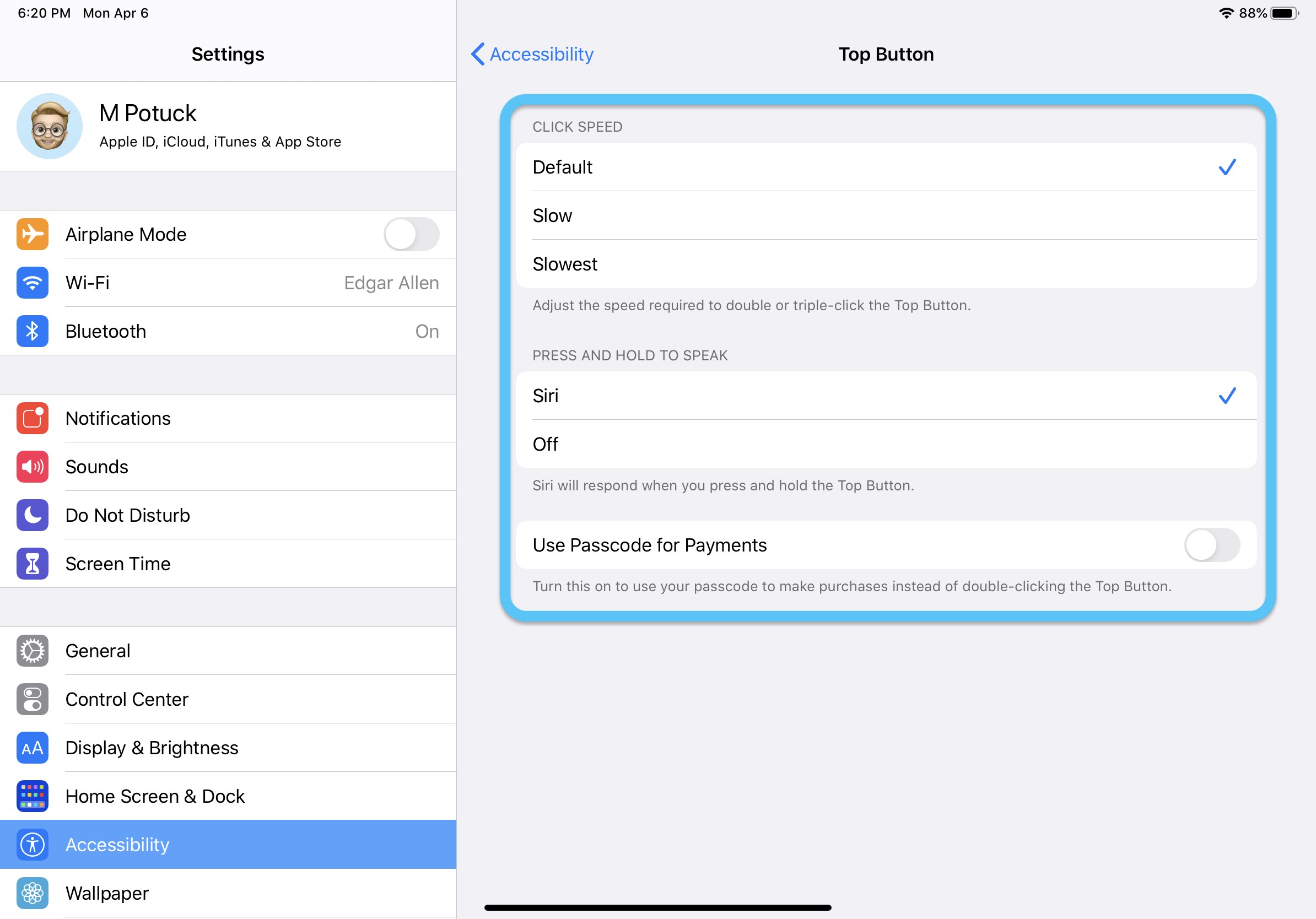 How to customize top button iPad Pro walkthrough 2