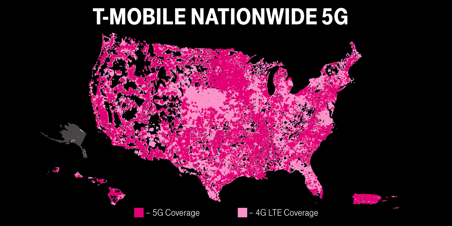 T-Mobile shows standalone 5G and 4G network coverage