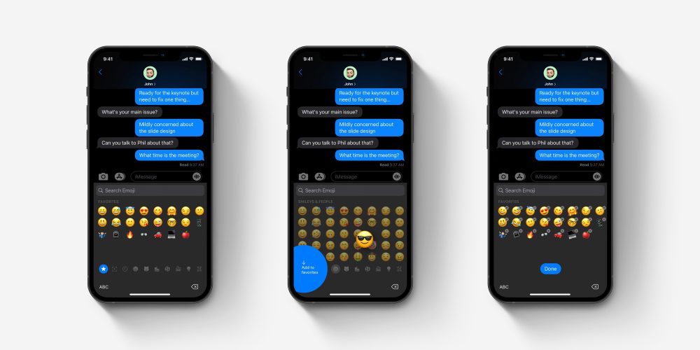 iOS emoji keyboard favorites concept overview