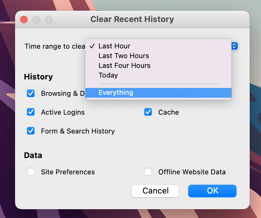 How to clear Mac cache, history, cookies Firefox 2