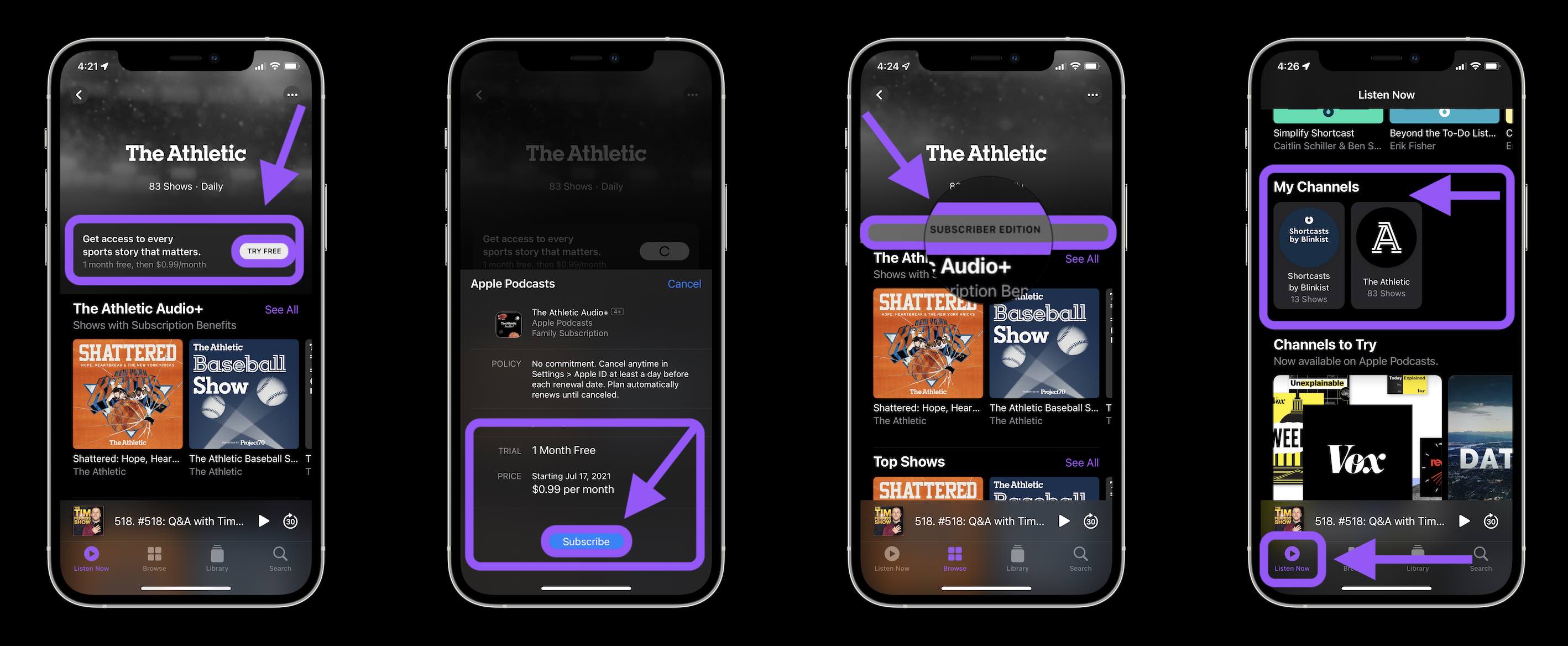 How Apple Podcasts Subscriptions and Channels work walkthrough - subscribing