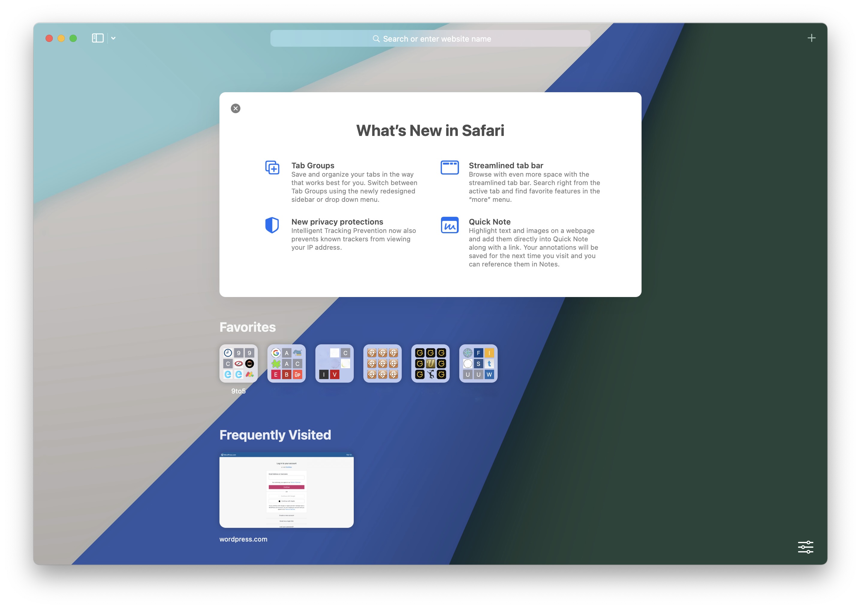 How Safari in macOS Monterey works - walkthrough start page