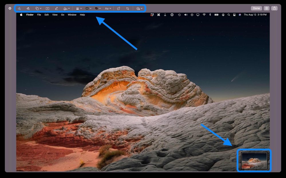 How to screenshot on Mac - click on thumbnail to edit with Markup