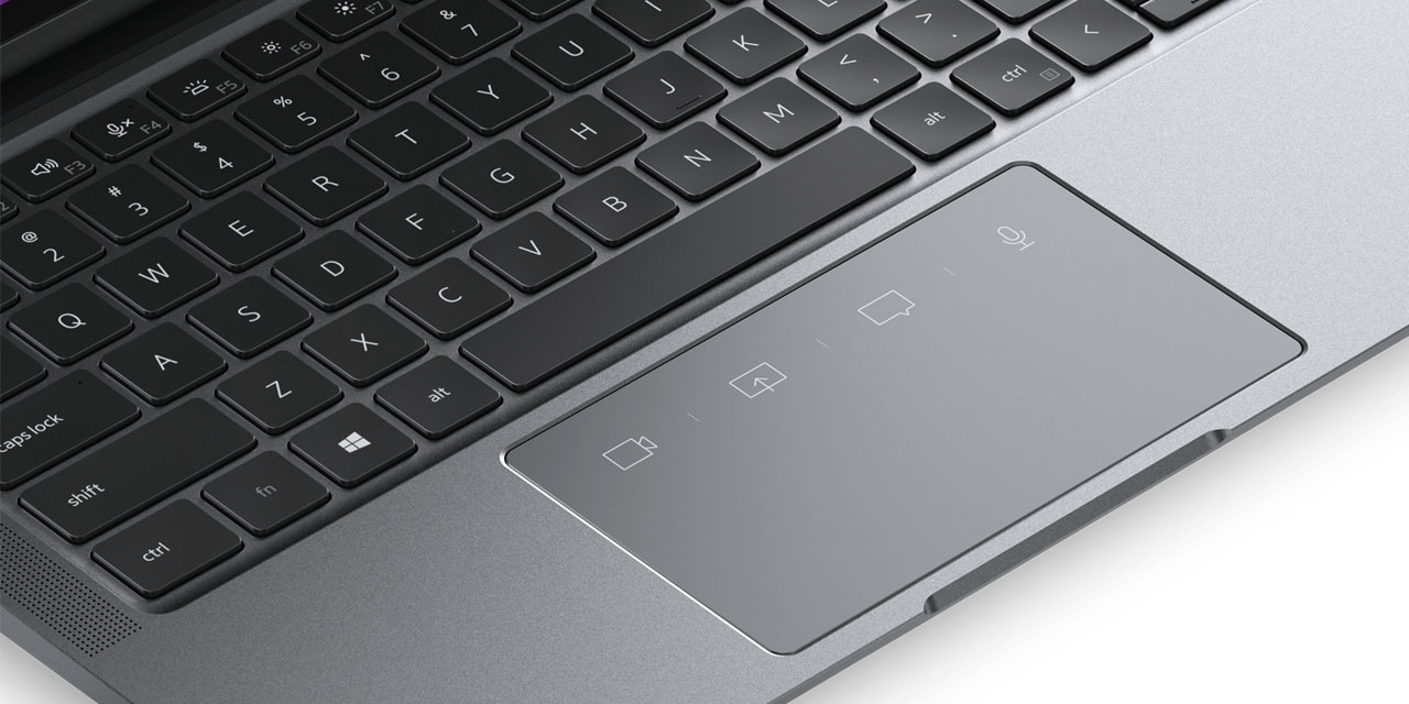Close-up of Dell 9330 with collaboration touchpad | As Apple drops Touch Bar, Dell puts one in the trackpad – the collaboration trackpad