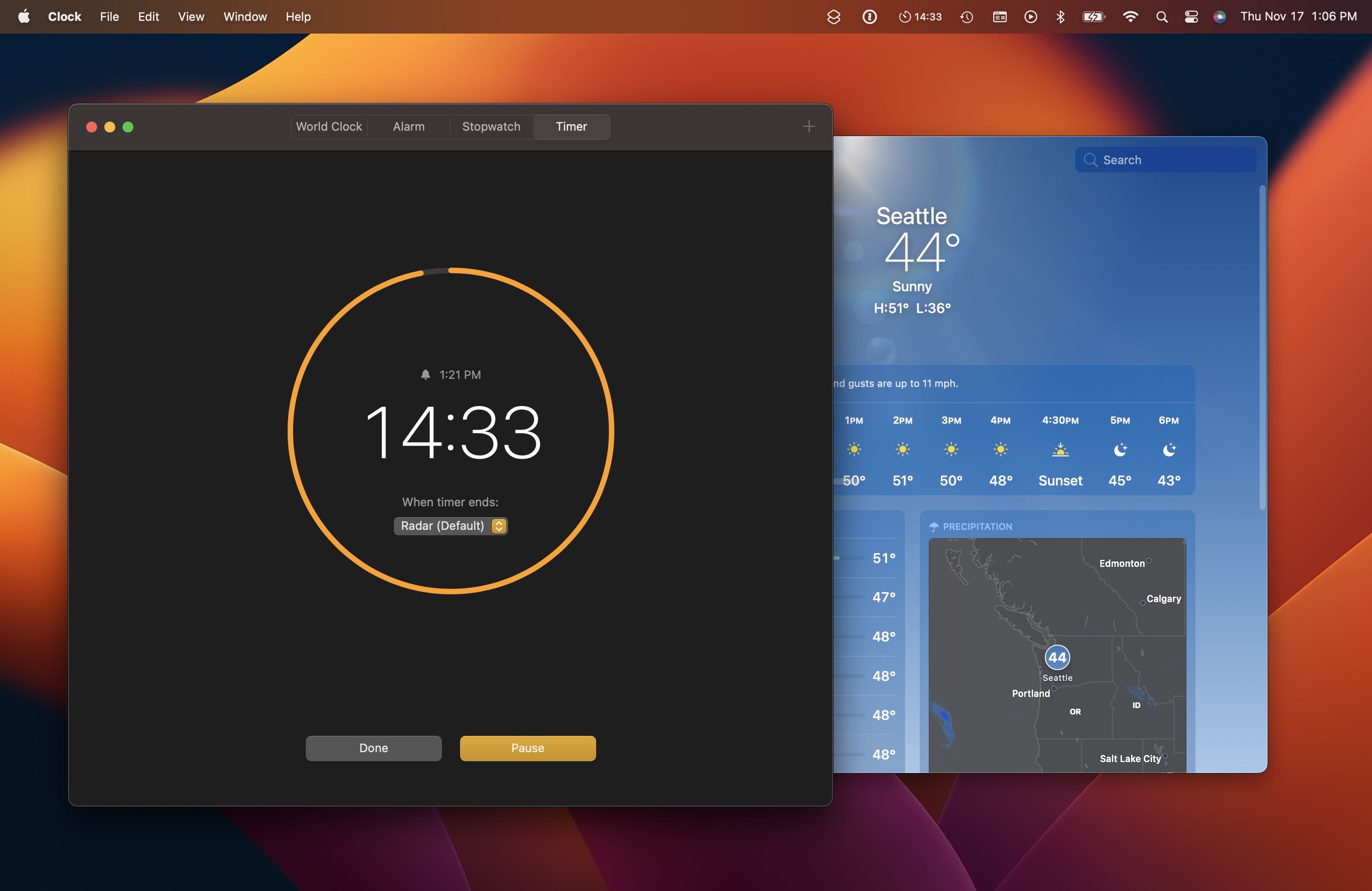 Clock and Weather apps on macOS Ventura features