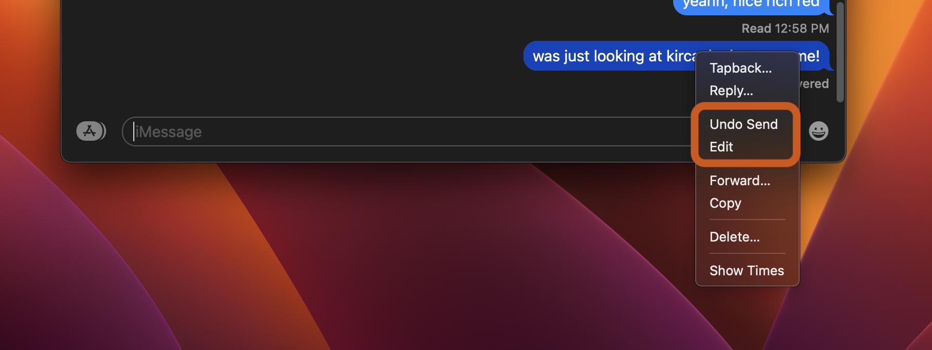 macOS Ventura features Messages unsend and edit