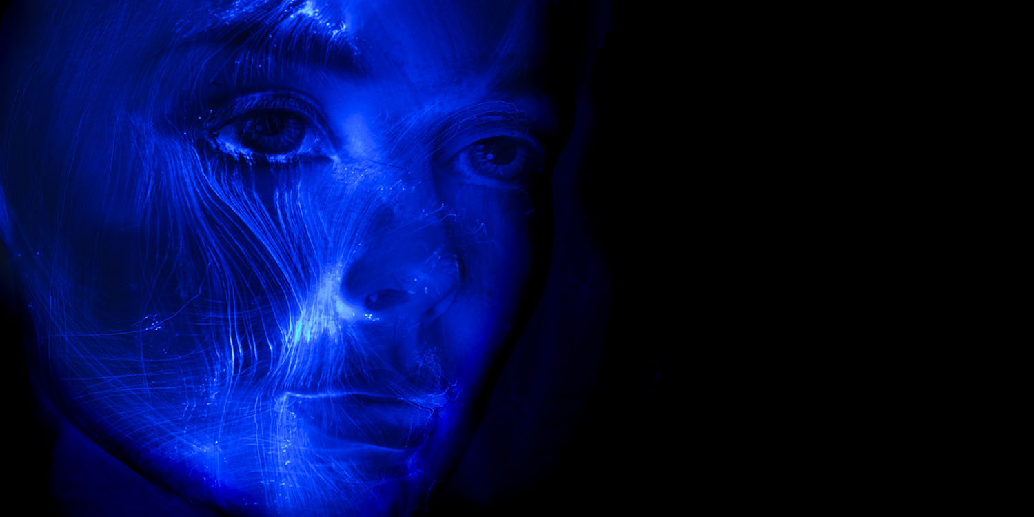 Vision Pro OLEDoS displays | Abstract blue electronic face image