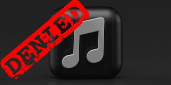 Apple Music trademark denied | Denied stamp over Apple Music logo