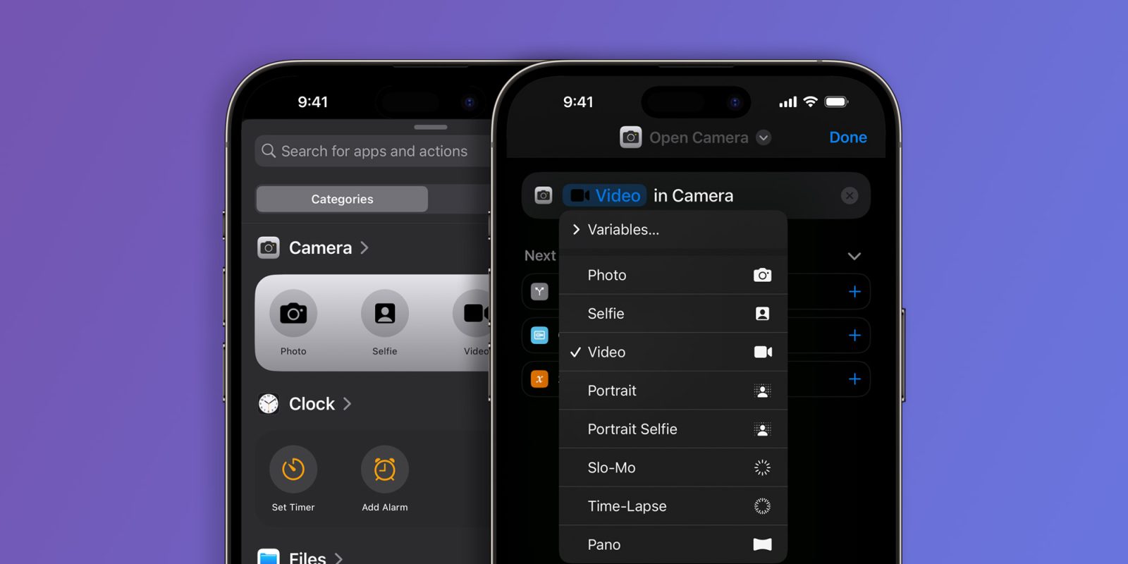 iOS 17 lets users create Shortcuts actions to open specific Camera app modes