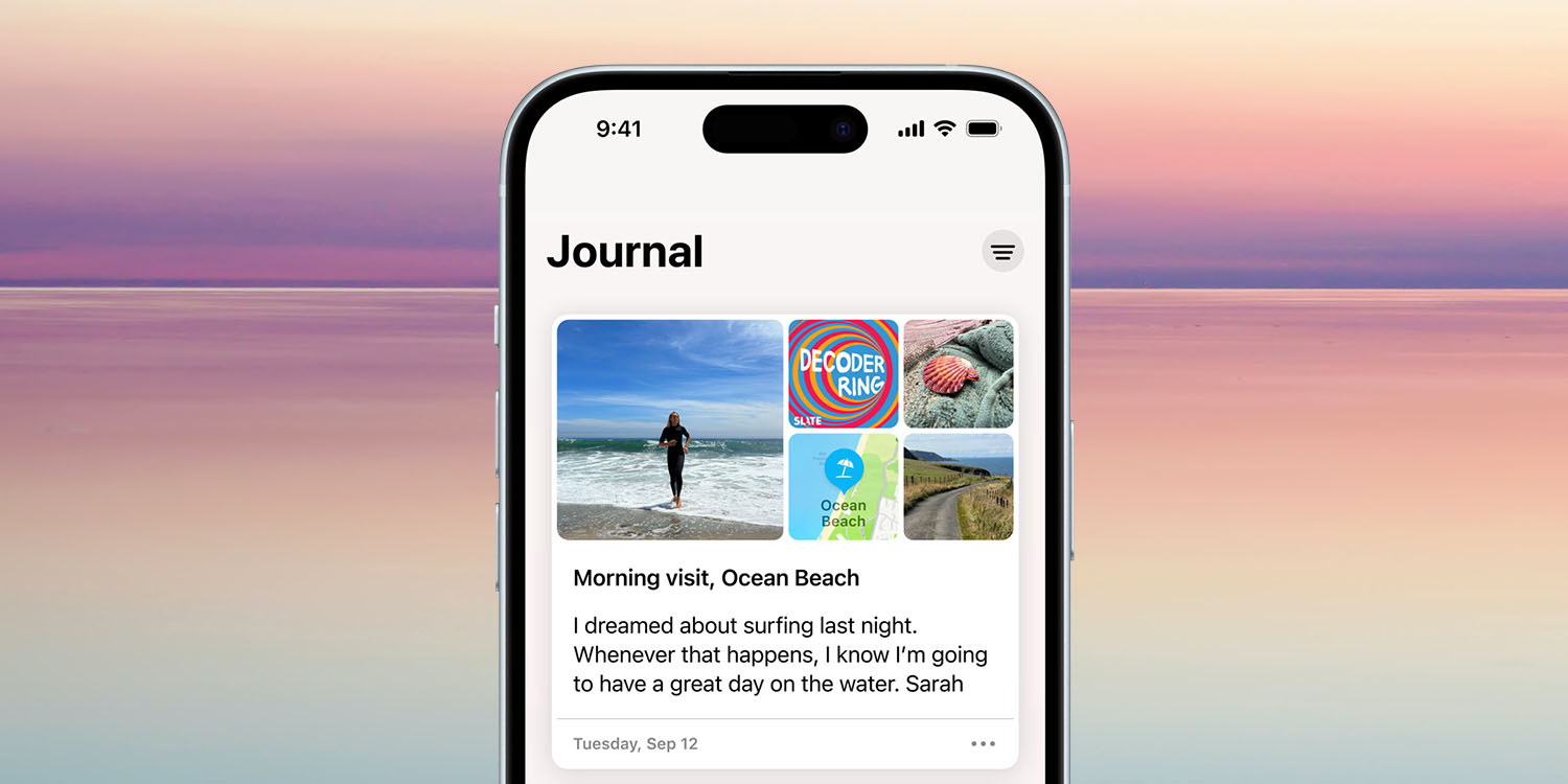 Apple Journal hands-on | Screengrab and sunrise