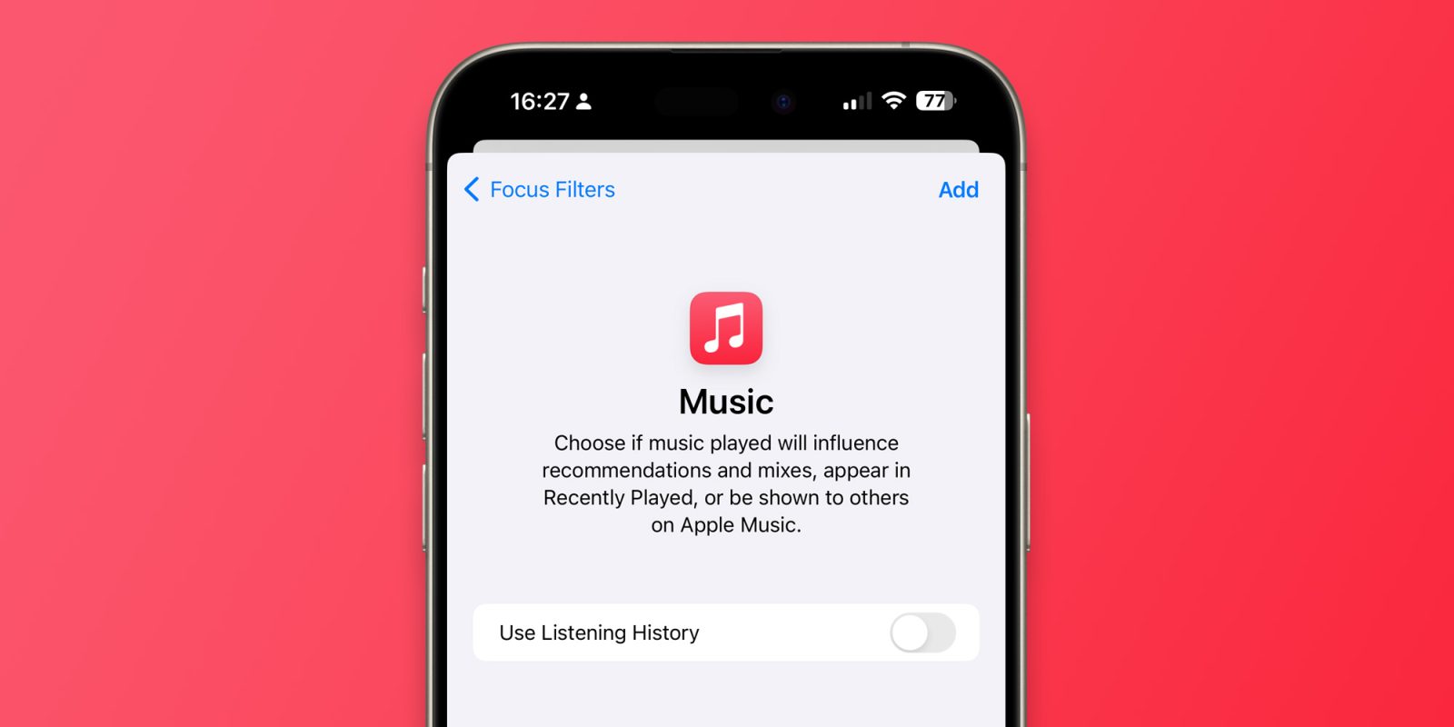 iOS 17.2 lets users disable Apple Music Listening History when a Focus Mode is on